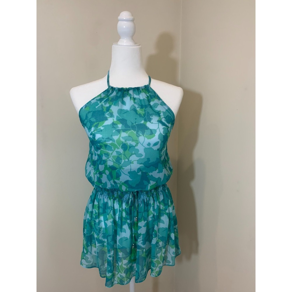 Ramy Brook Halter Top Womens XS Sheer Blue Green Semi Sheer Chiffon Beach Resort